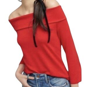 Anthropologie Red Knit Off the Shoulder Top M